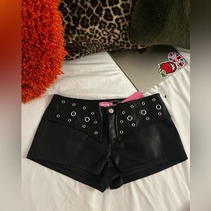 Edikted Black low waisted leather shorts